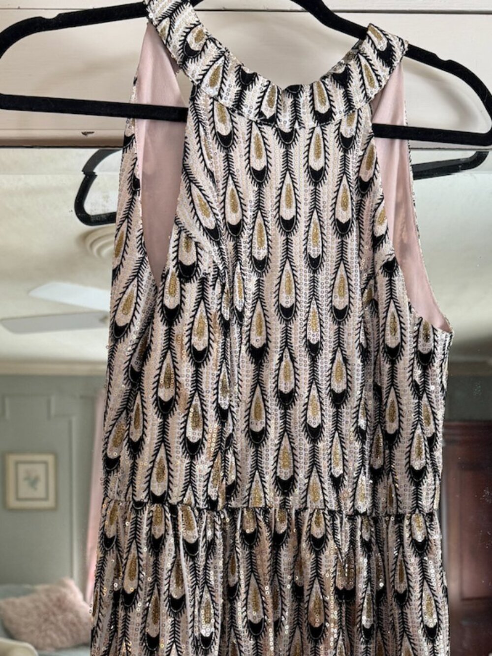 Sequin Dress - Peacock Feather [Gold, Black, Cream]